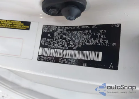 2006 Toyota Sienna Le z USA, uszkodzony, nr VIN 5TDZA23C16S446654